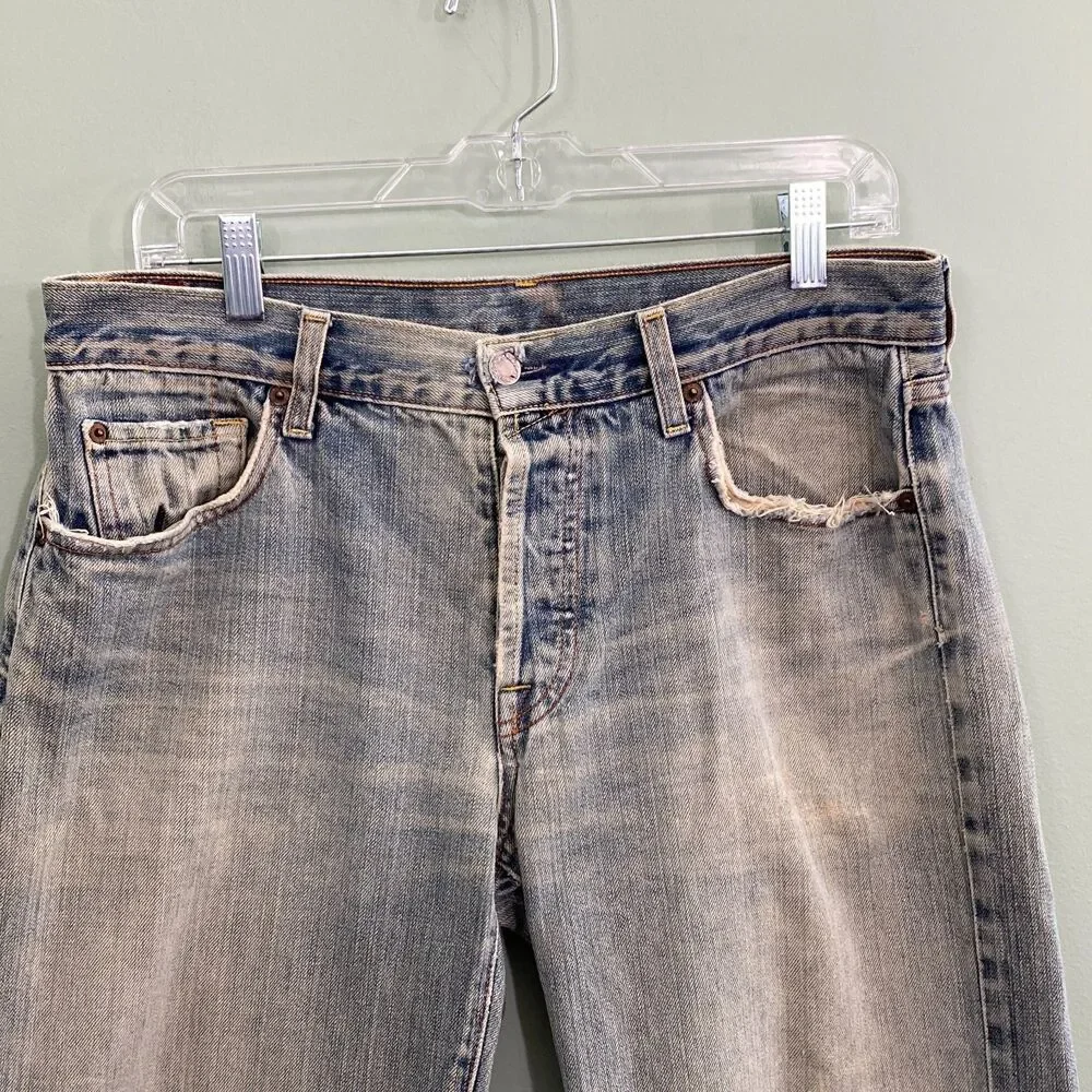 7 For all Mankind Jeans Relax Straight Button Fly Distressed Mens 33x31.5 Grunge - Picture 4 of 16